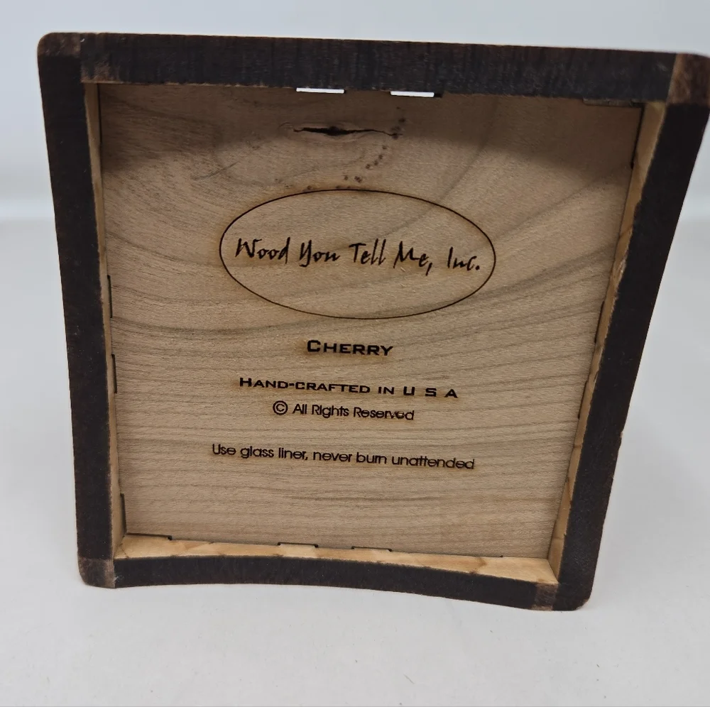 Wood You Tell Me Inc Cherry Wood Ram On Hill Cut Out Glass Insert Candle Holder